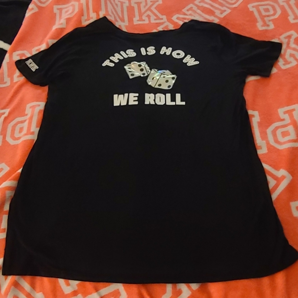 VICTORIA'S SECRET PINK 'This is How We Roll' Black Las Vegas Graphic T-Shirt L
